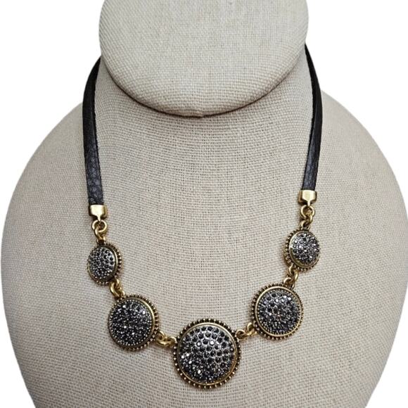 Lucky Brand Marcasite Charmed Bohemian Necklace Connected with Leather Cord - Picture 4 of 6